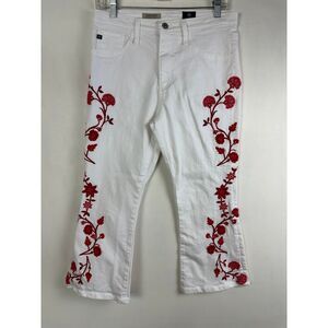 Ag Adriano Goldschmied White Flare Jeans with Floral Embroidery